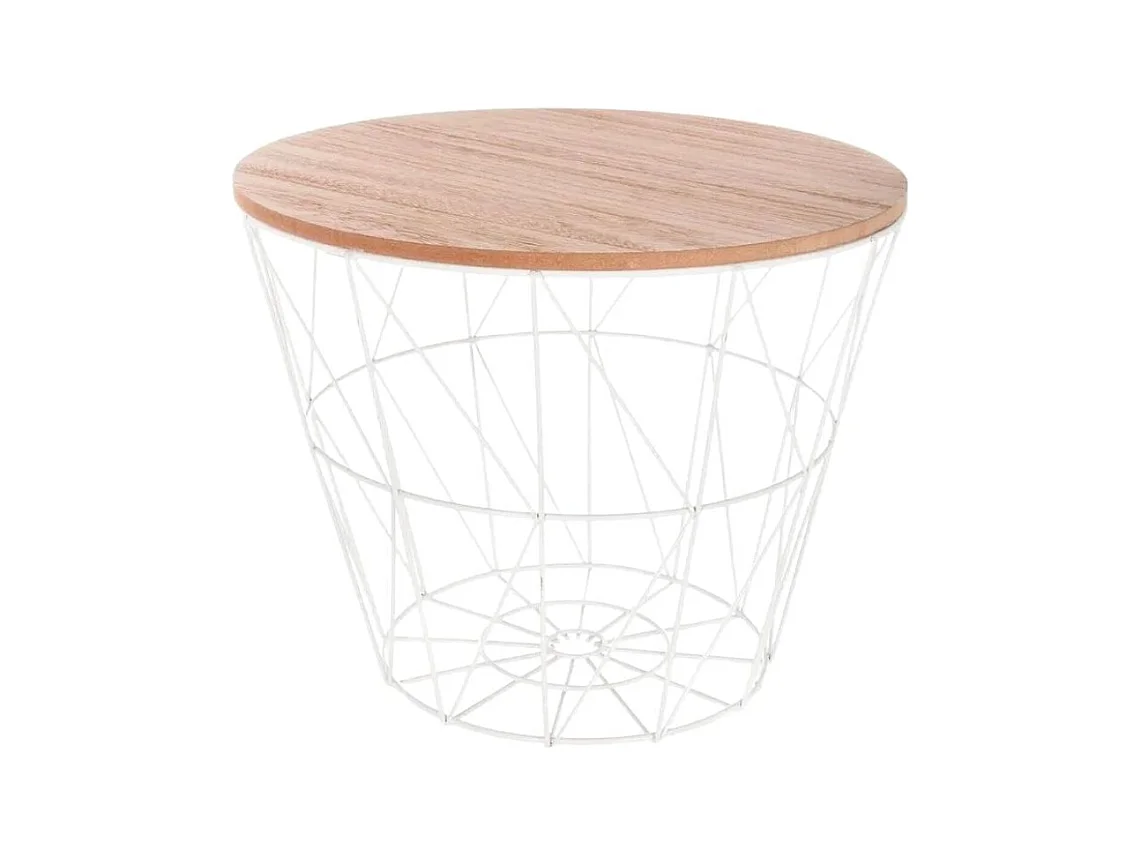 Table à café en métal blanc et plateau en Bois H 30.5 cm