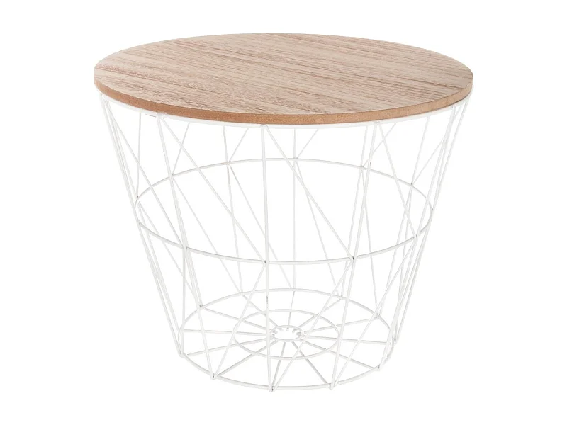 Table à café en métal blanc et plateau en Bois H 30.5 cm