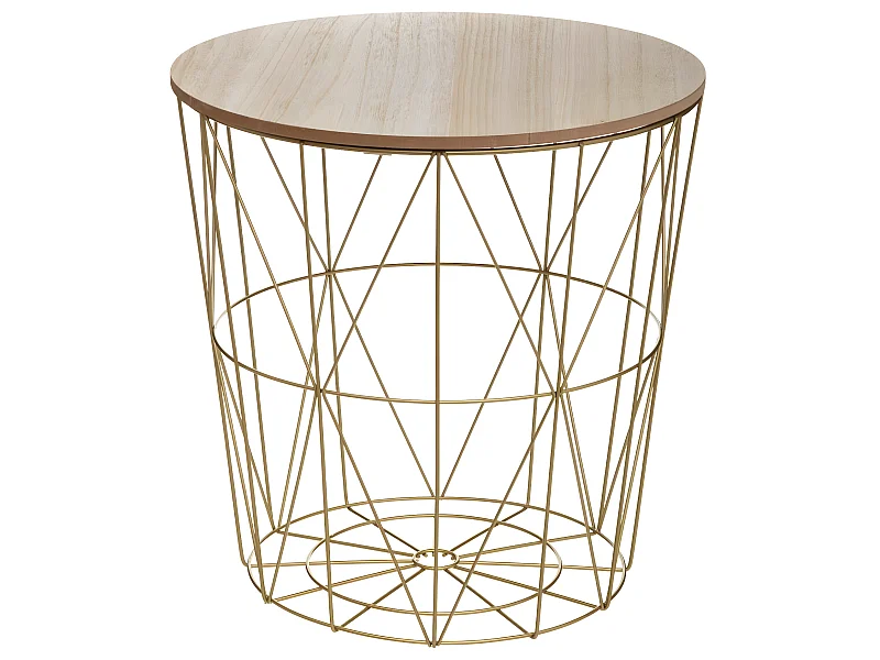 Table à café en métal Or et plateau en Bois H 41 cm