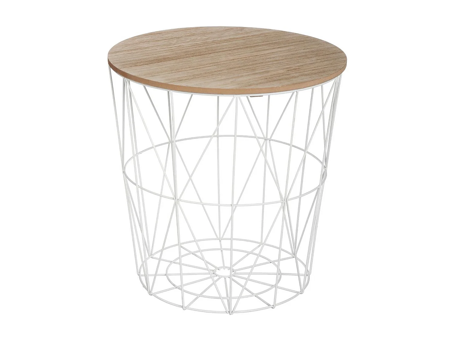 Table à café en métal blanc et plateau en Bois H 41 cm