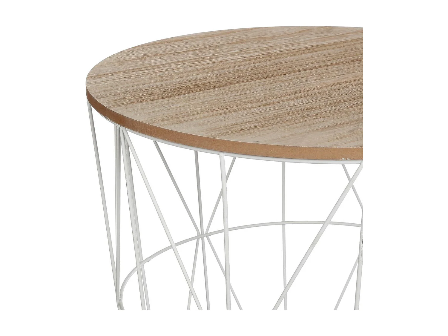 Table à café en métal blanc et plateau en Bois H 41 cm