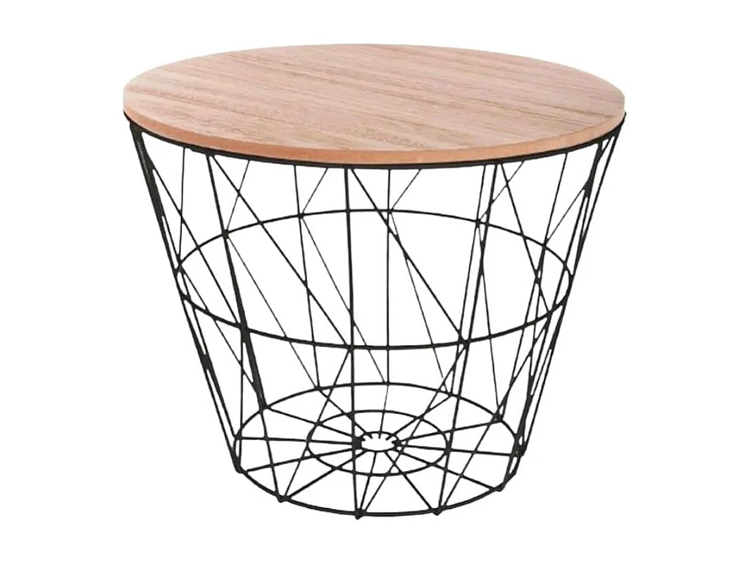 Table à café en métal noir et plateau en Bois H 30.5 cm