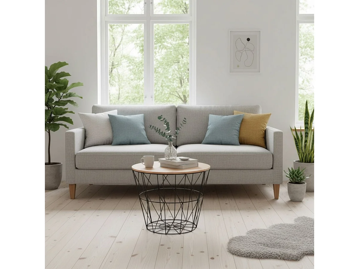 Table à café en métal noir et plateau en Bois H 30.5 cm