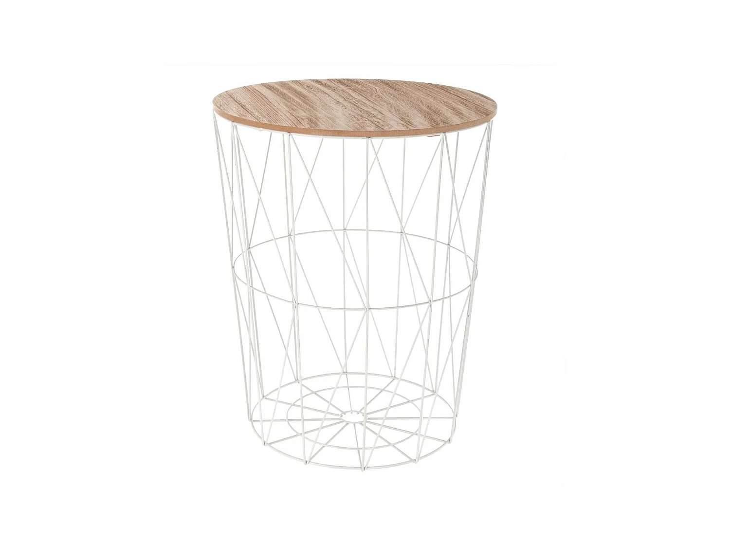 Table à café en Métal Blanc et plateau en Bois H 57 cm