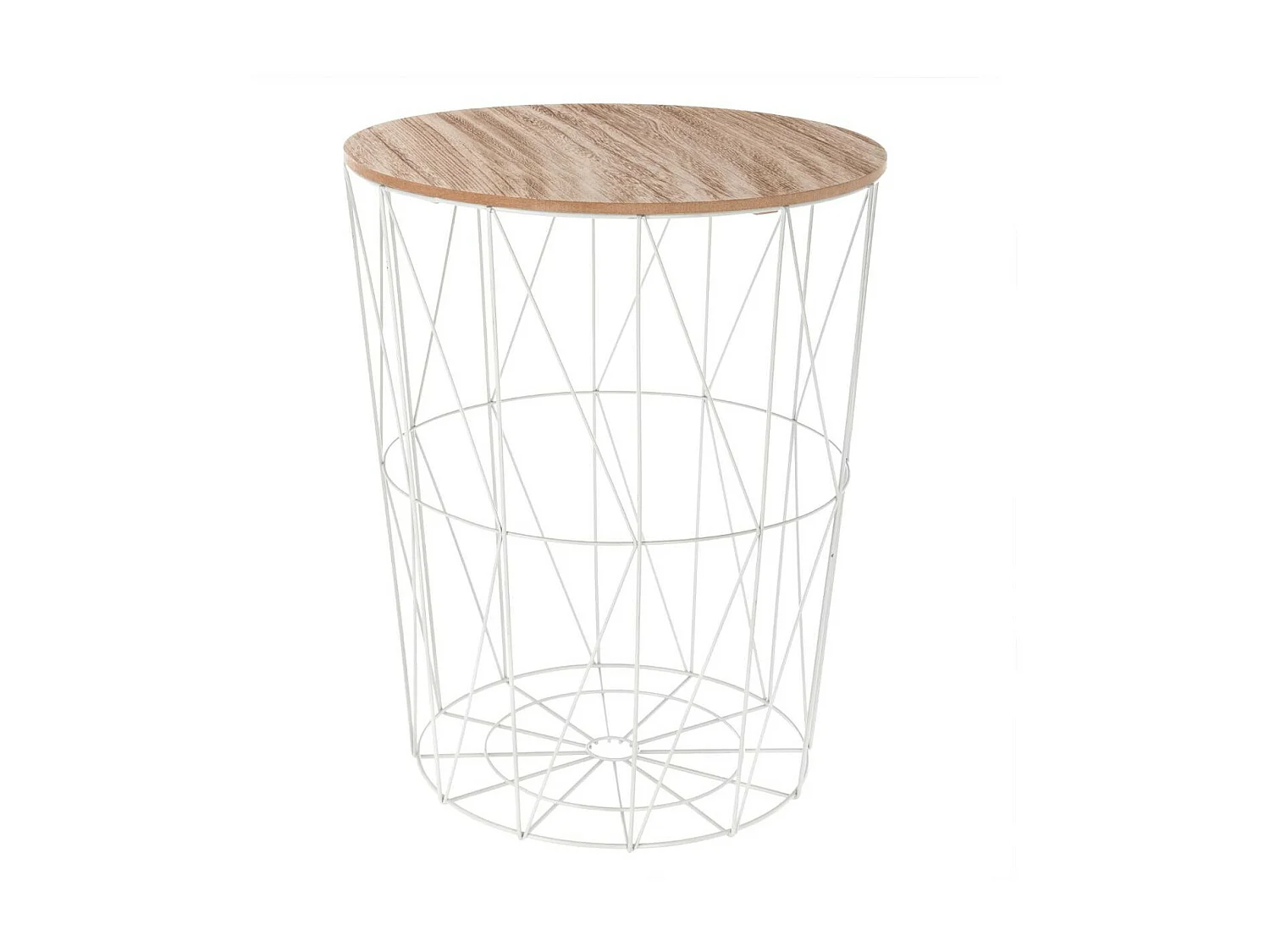 Table à café en Métal Blanc et plateau en Bois H 57 cm