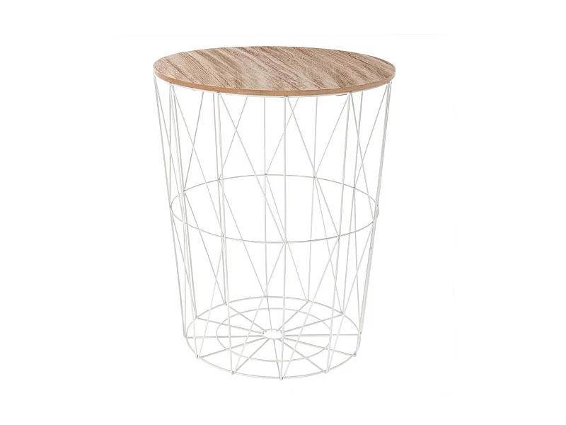 Table à café en Métal Blanc et plateau en Bois H 57 cm