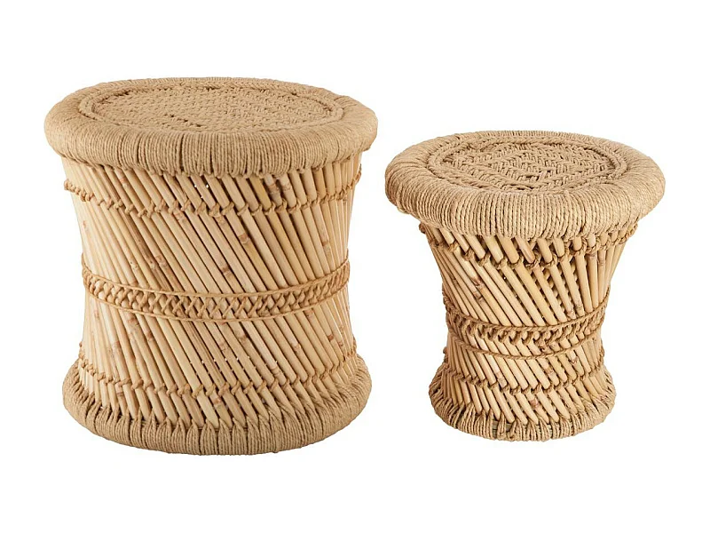 Lot de 2 tables d'appoint en corde beige