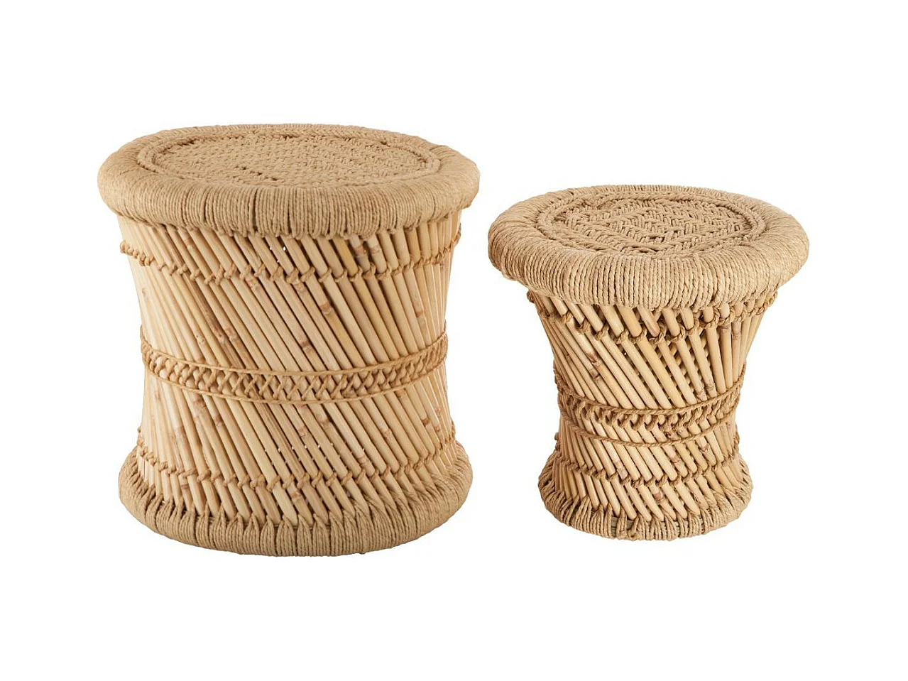 Lot de 2 tables d'appoint en corde beige