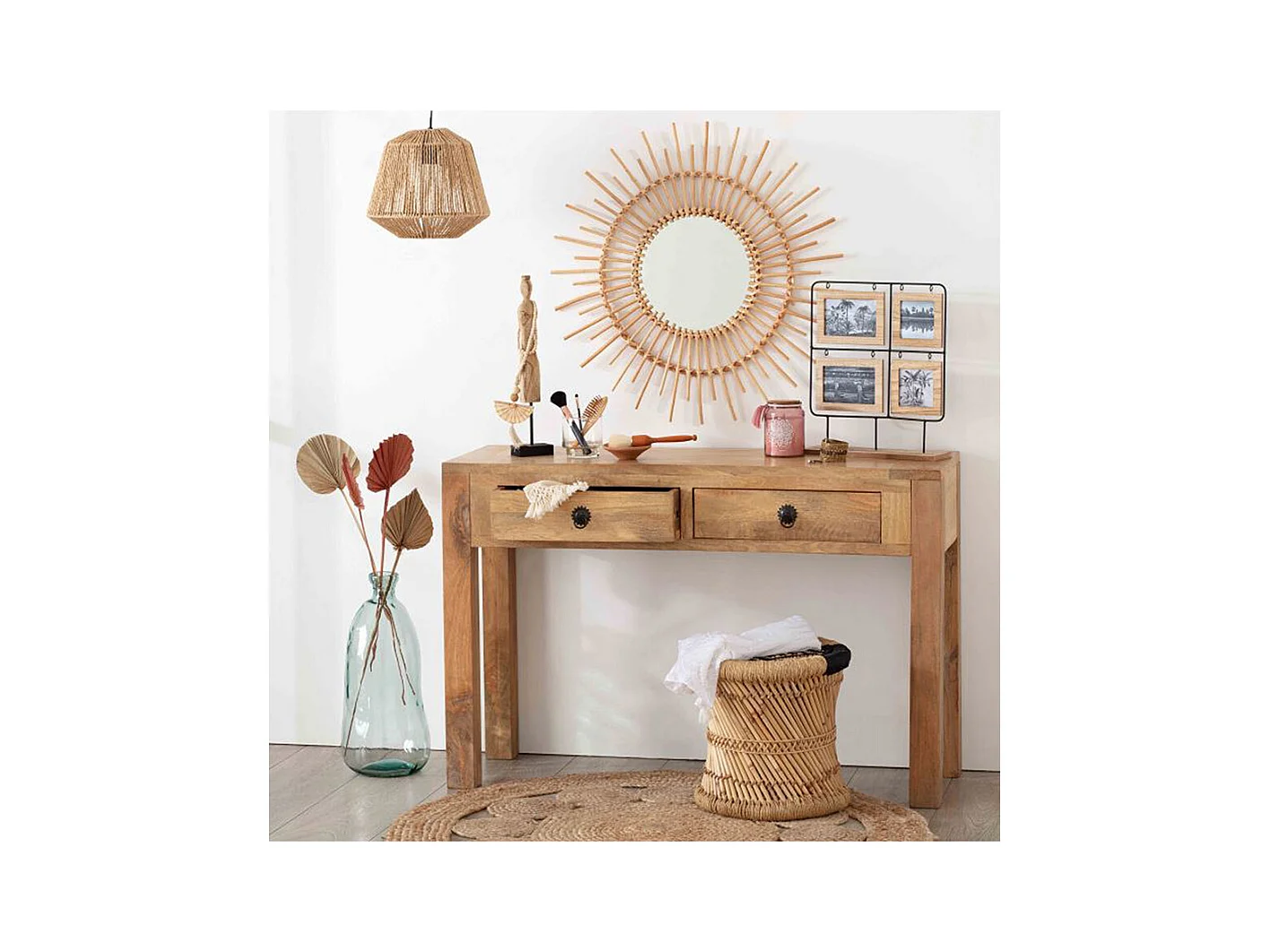 Lot de 2 tables d'appoint en corde beige