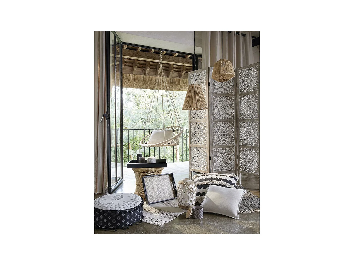 Lot de 2 tables d'appoint en corde beige