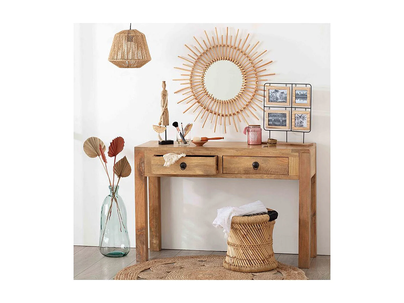 Lot de 2 tables d'appoint en corde beige