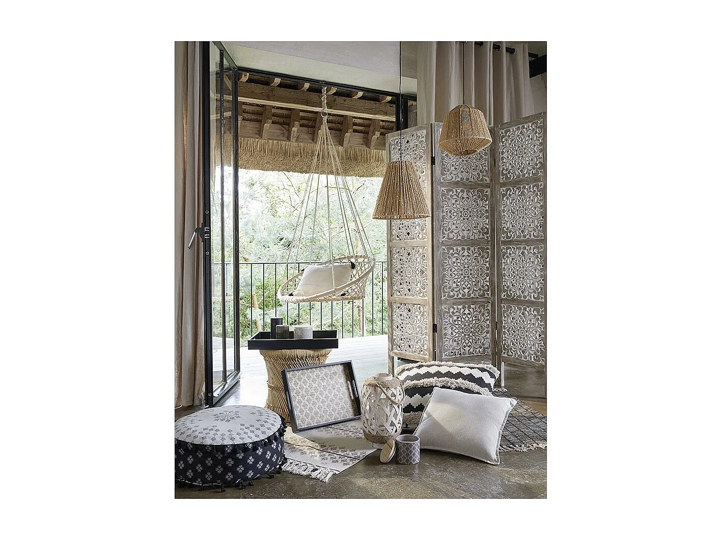 Lot de 2 tables d'appoint en corde beige