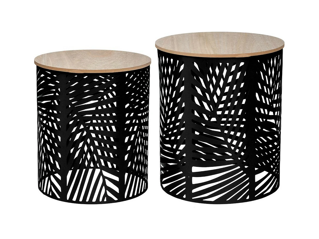 Pacote de 2 Mesas de Centro Feuille, Carvalho e Preto, 39/35 cm, Melamina/Metal