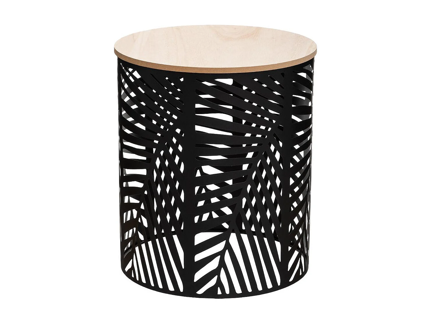 Lot de 2 Tables à café en métal feuilles noires et plateau en Bois