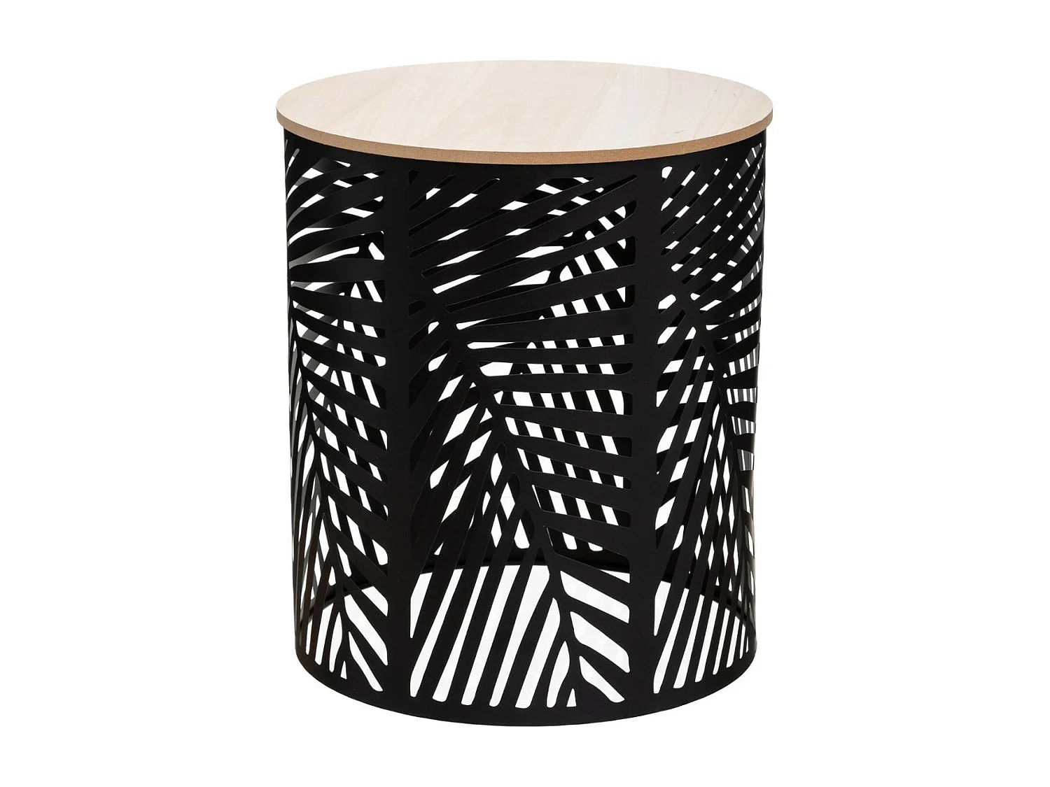 Lot de 2 Tables à café en métal feuilles noires et plateau en Bois