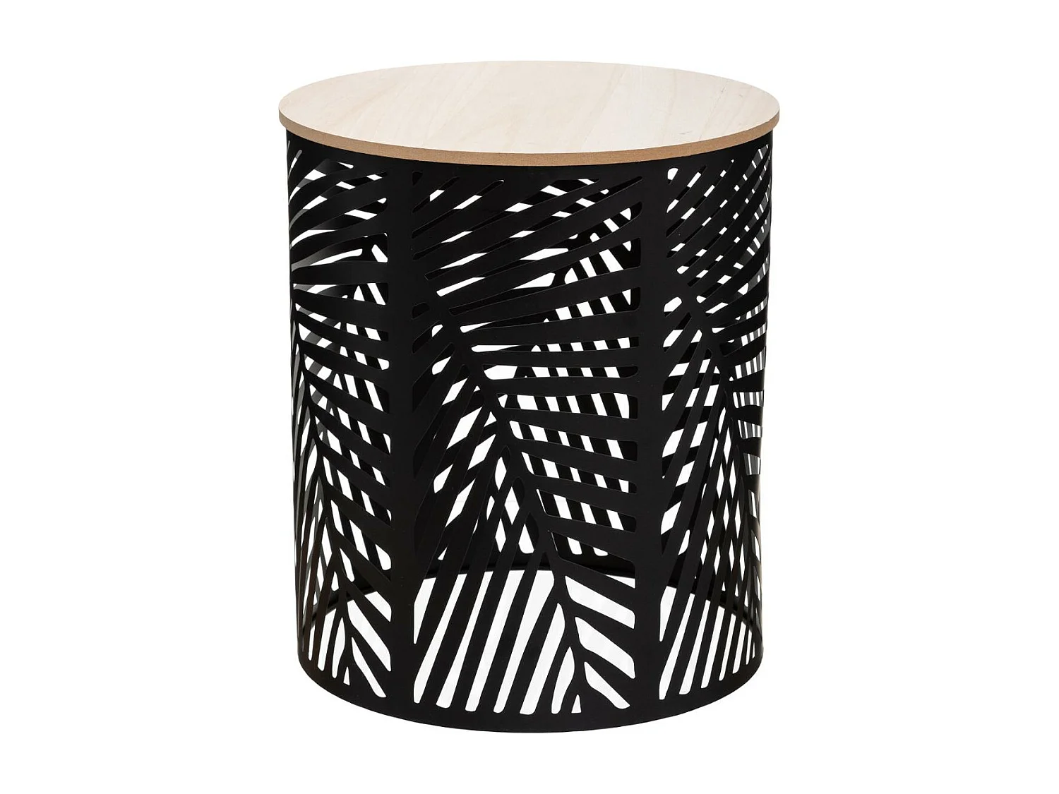 Lot de 2 Tables à café en métal feuilles noires et plateau en Bois