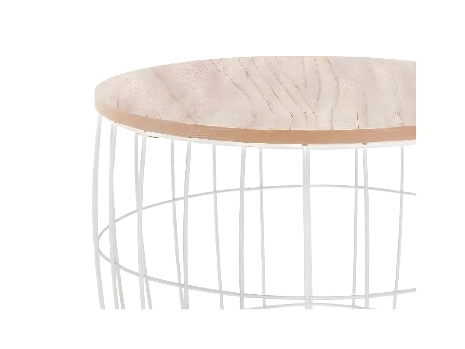 Lot de 3 tables à café en bois clair et métal blanc