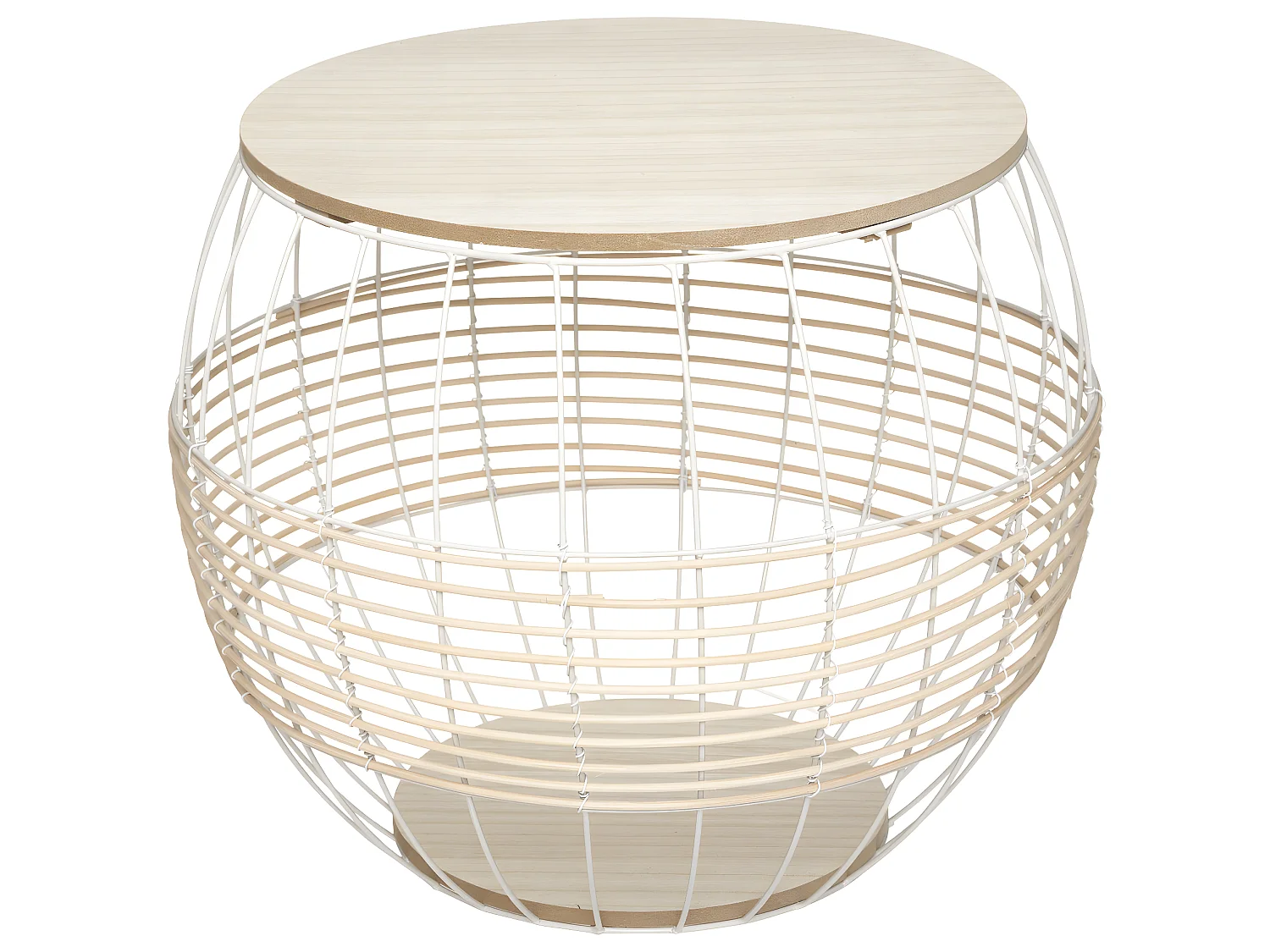 Lot de 2 Tables à café en Métal Blanc et Rotin