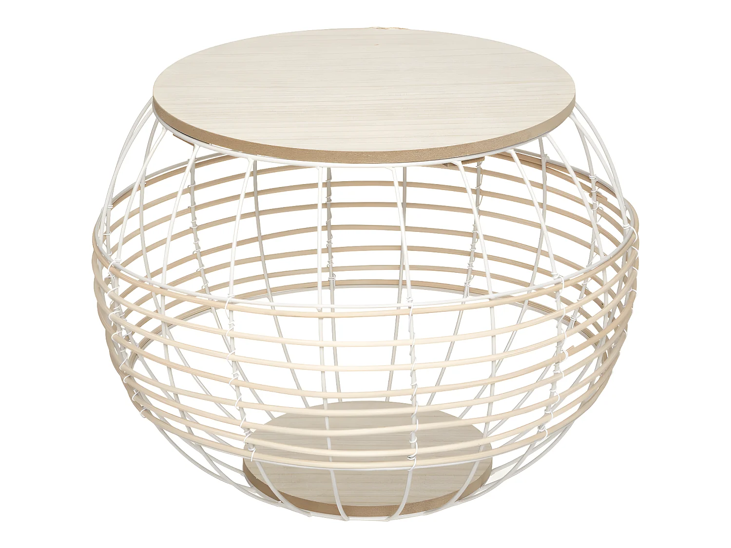 Lot de 2 Tables à café en Métal Blanc et Rotin