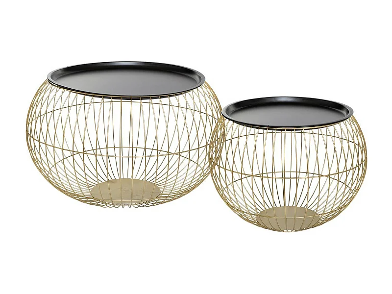 Lot de 2 Tables en métal filaire doré