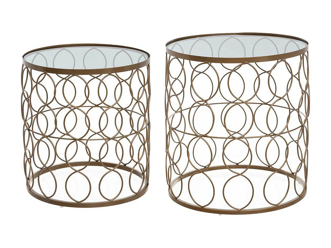 Lot de 2 Tables d'appoint en Verre trempé et Métal Doré mat