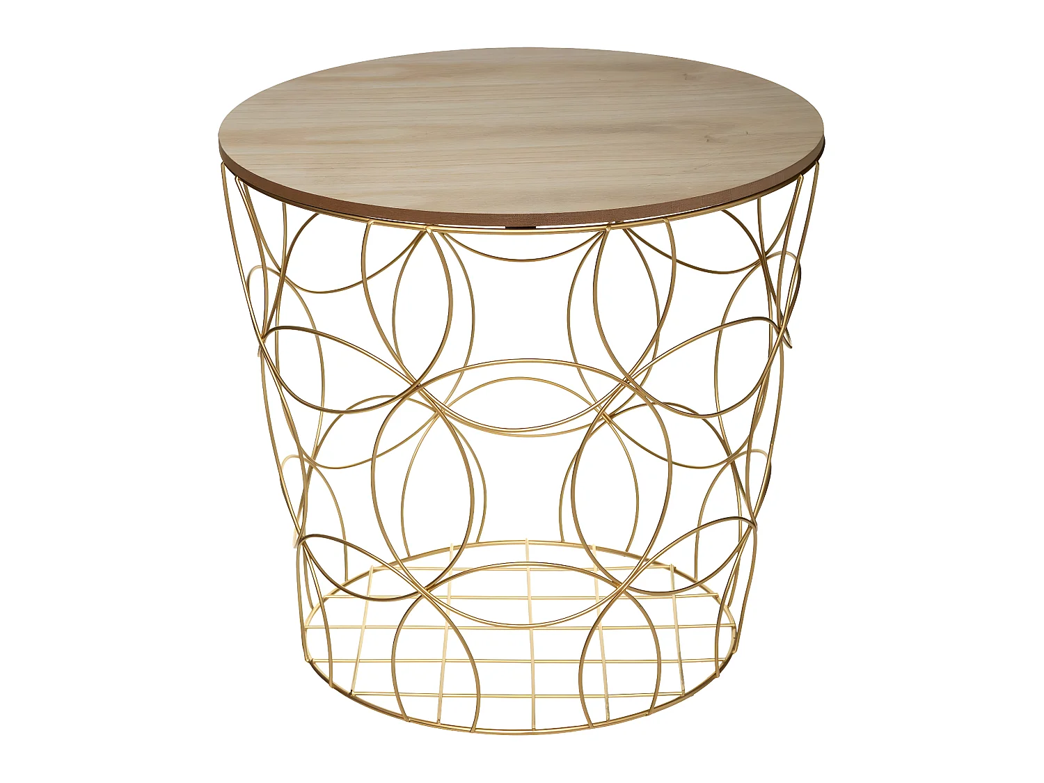 Set de 3 Tables d'appoint en Métal doré et Bois de Paulownia