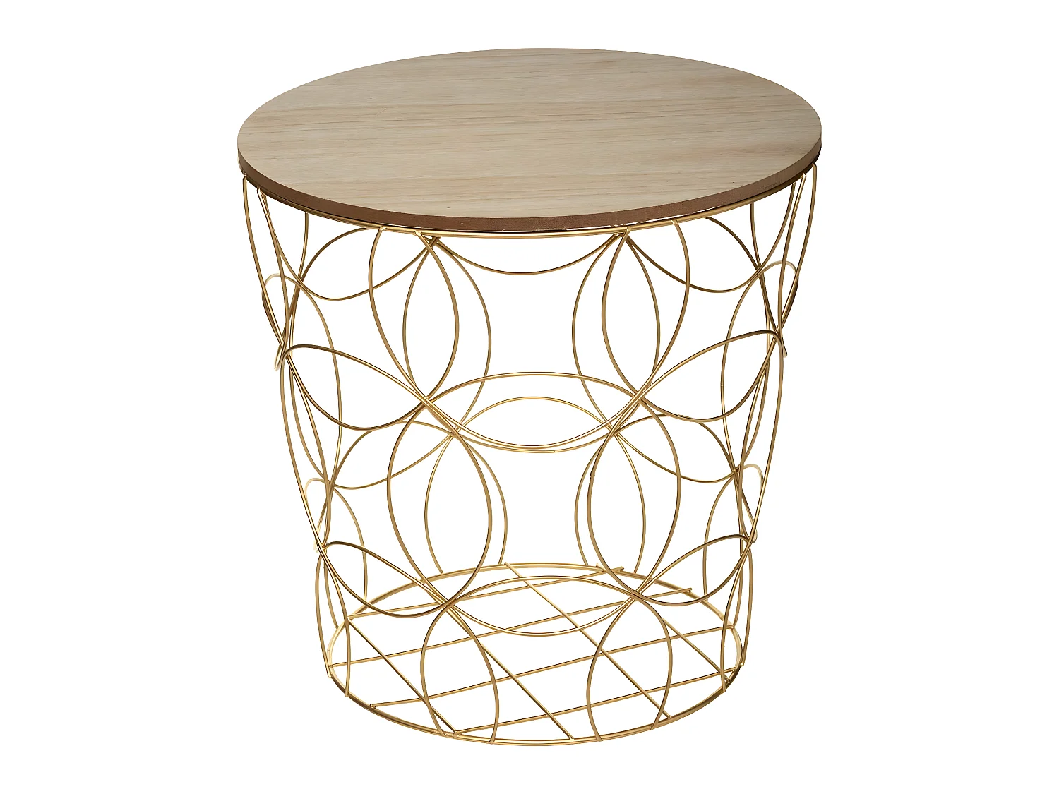 Set de 3 Tables d'appoint en Métal doré et Bois de Paulownia