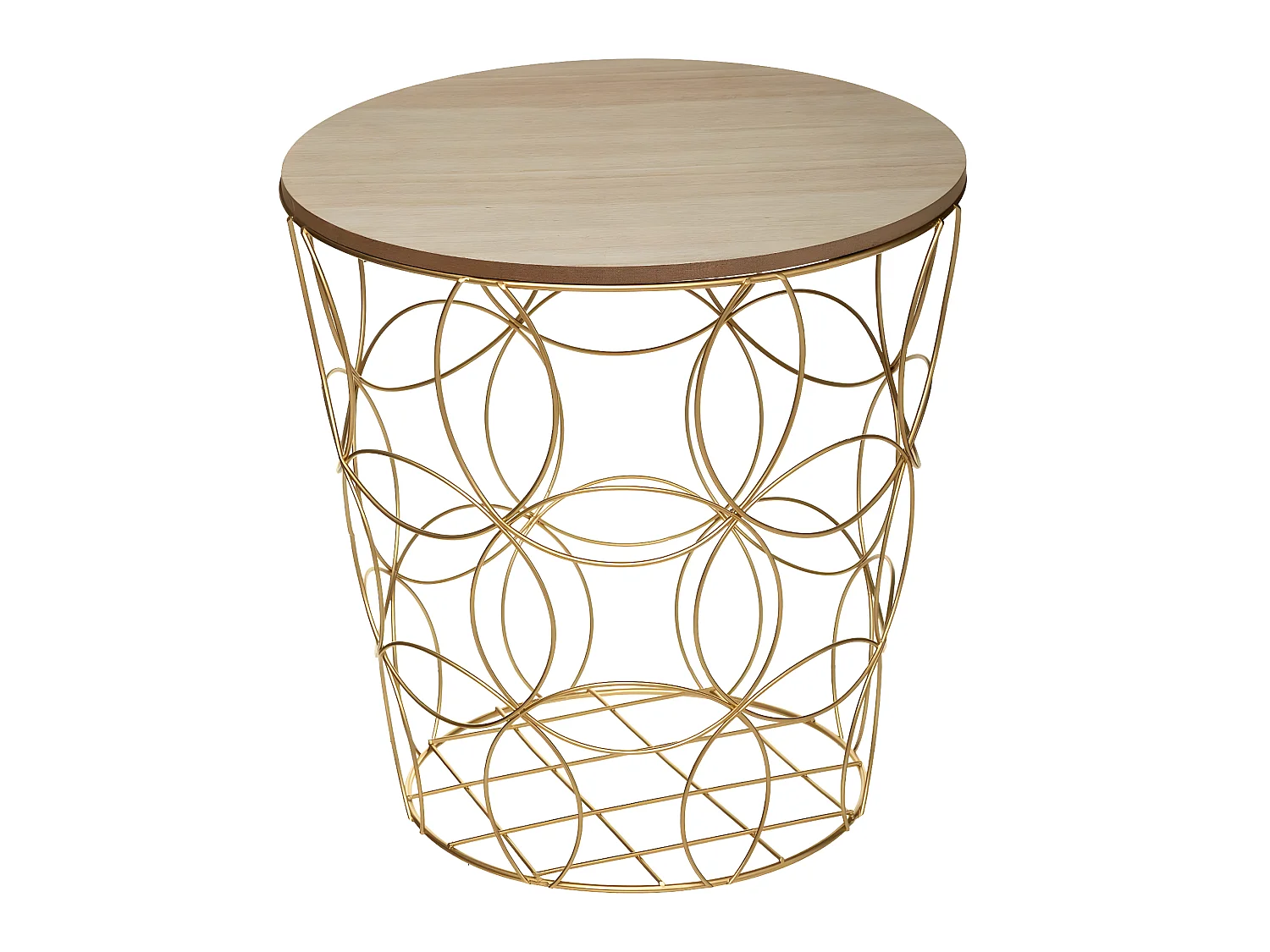 Set de 3 Tables d'appoint en Métal doré et Bois de Paulownia