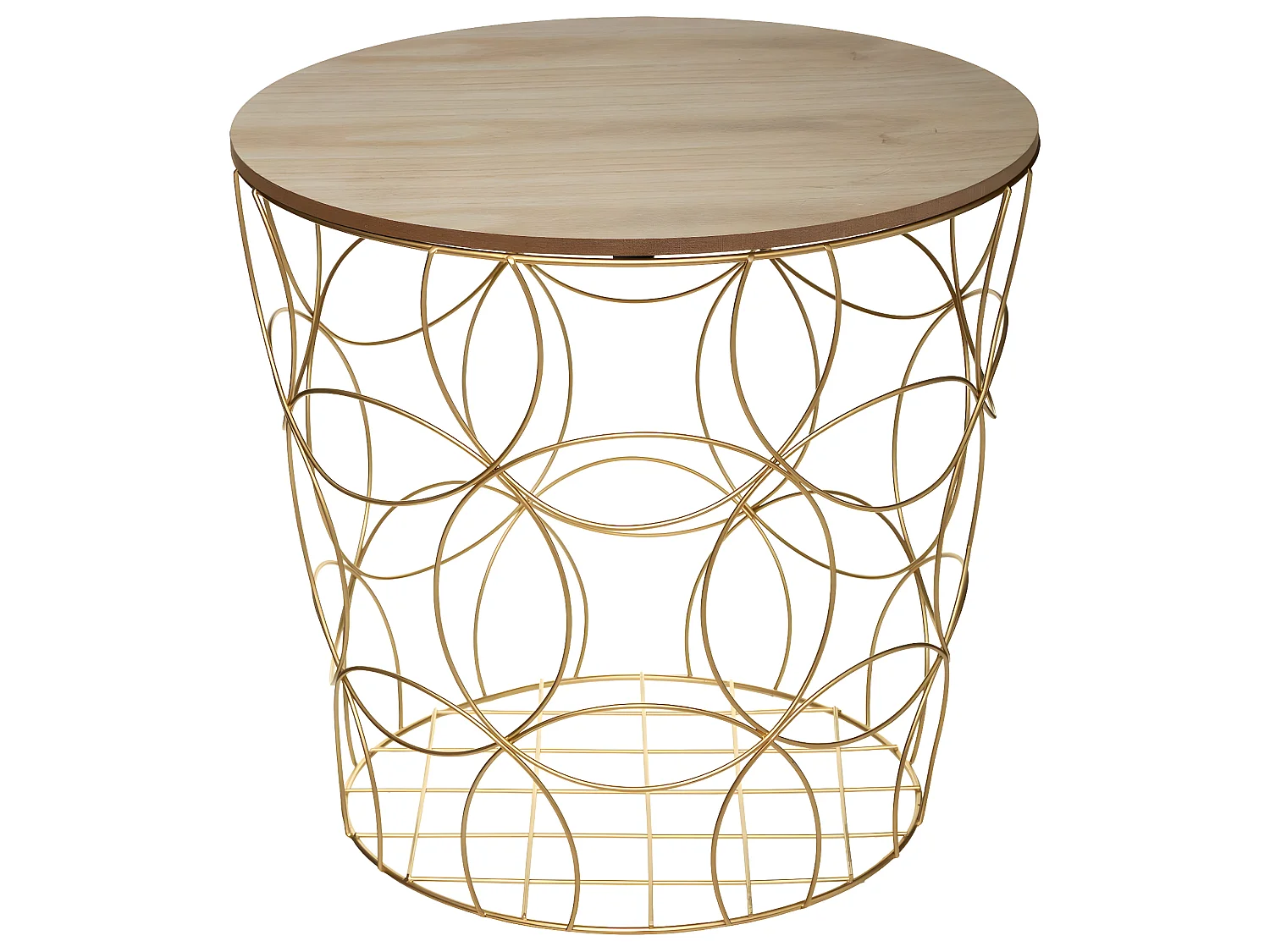 Set de 3 Tables d'appoint en Métal doré et Bois de Paulownia