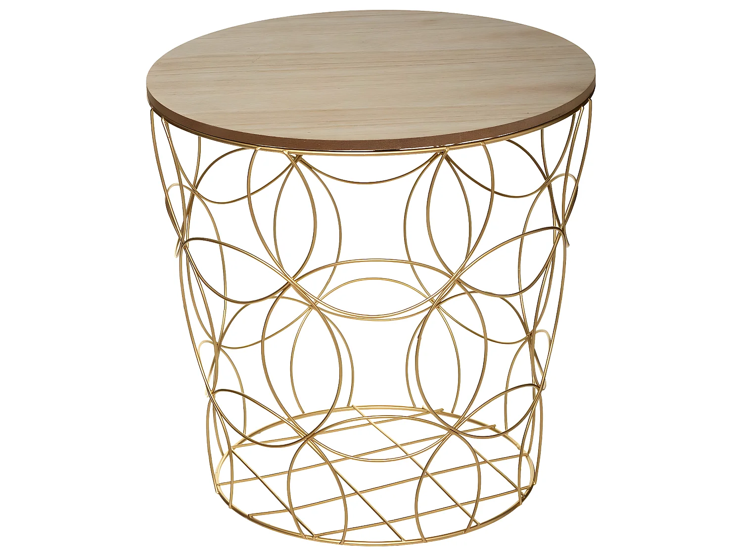 Set de 3 Tables d'appoint en Métal doré et Bois de Paulownia