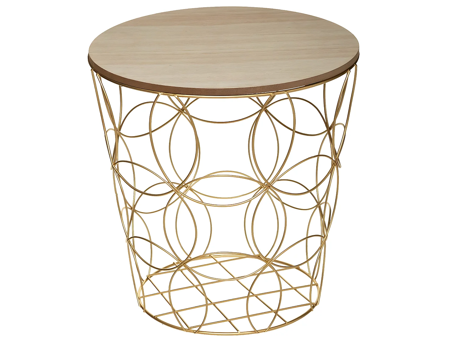 Set de 3 Tables d'appoint en Métal doré et Bois de Paulownia