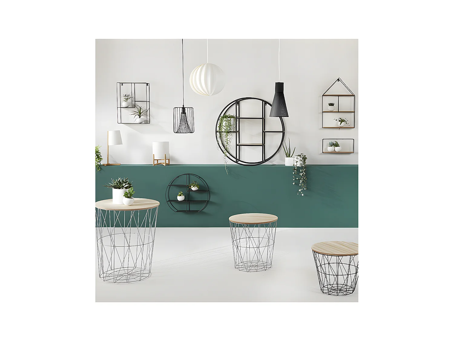 Table à café en métal gris et plateau en Bois H 30.5 cm