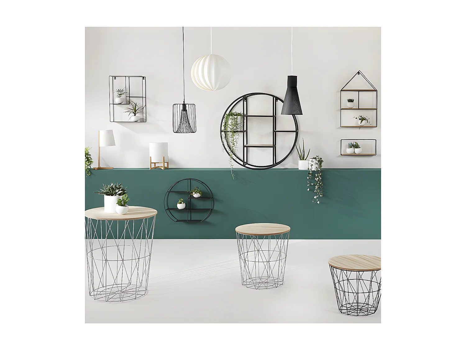 Table à café en métal gris et plateau en Bois H 30.5 cm