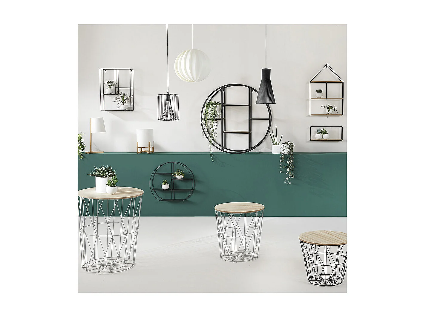 Table à café en métal gris et plateau en Bois H 30.5 cm