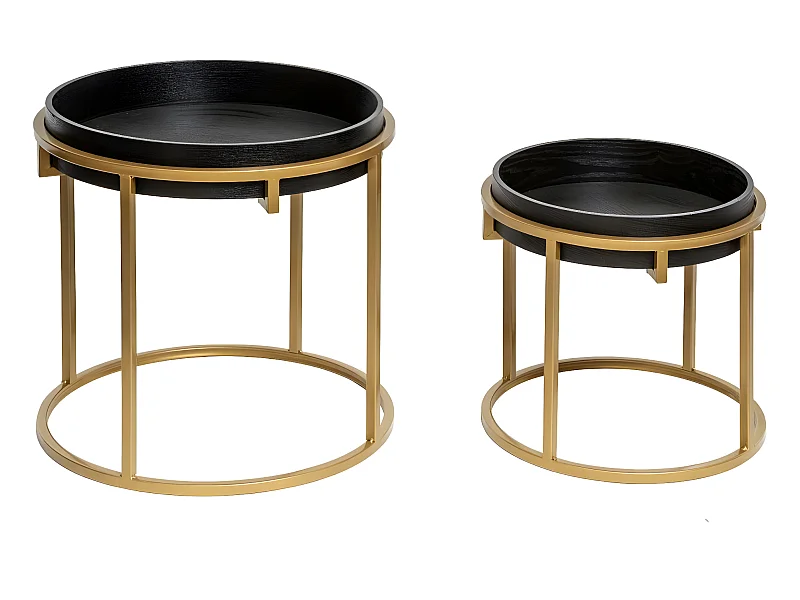 Lot de 2 Tables à Café en Bois Noir avec Pieds en métal Or