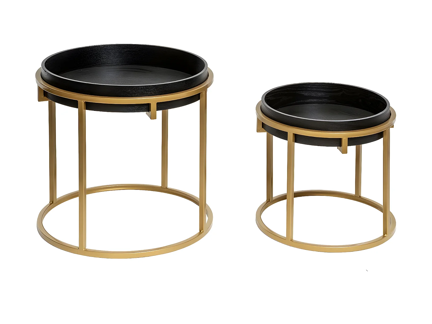 Lot de 2 Tables à Café en Bois Noir avec Pieds en métal Or