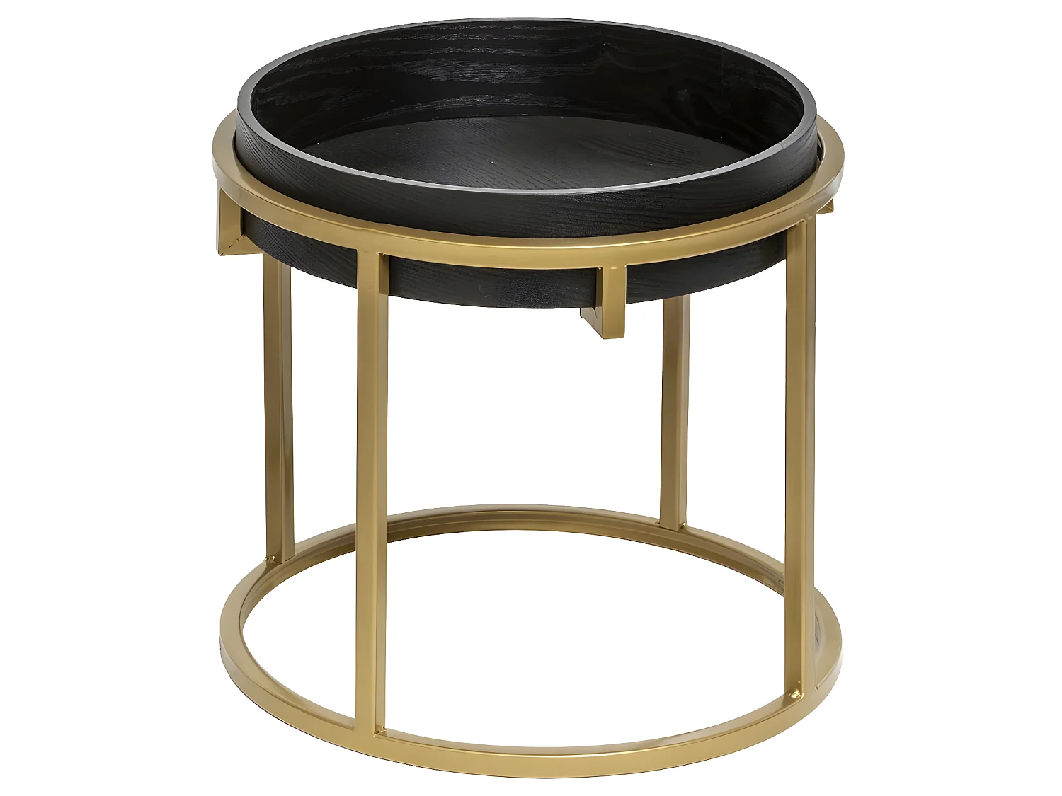 Lot de 2 Tables à Café en Bois Noir avec Pieds en métal Or