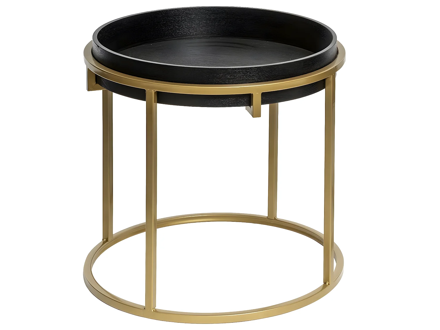 Lot de 2 Tables à Café en Bois Noir avec Pieds en métal Or