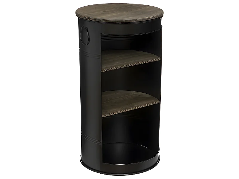 Table à café en Métal Noir et Bois D 50 x H 92 cm