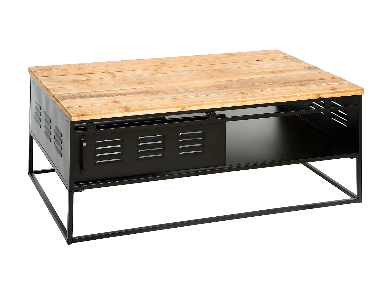 Table Basse en Bois et Métal Noir industriel  110 x 60 x 45 cm