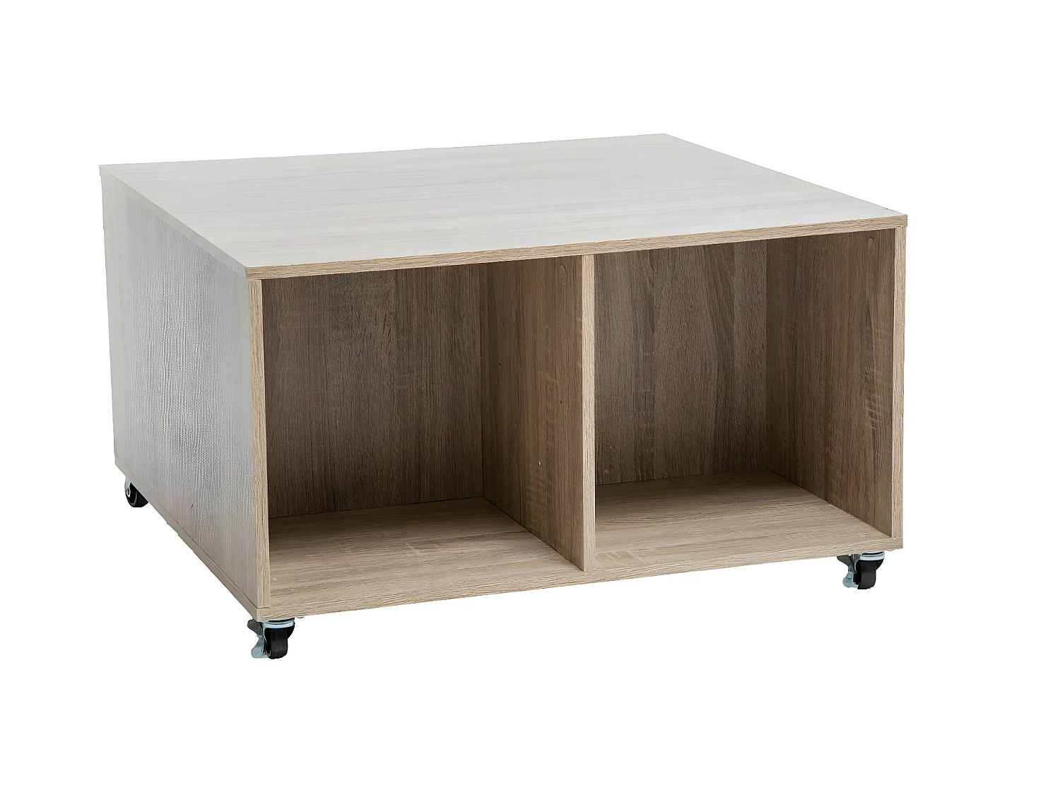 Table Basse en bois naturel 4 cases sur roues