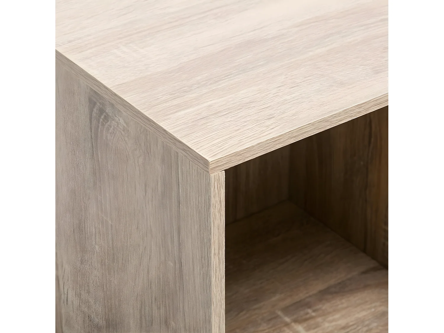 Table Basse en bois naturel 4 cases sur roues