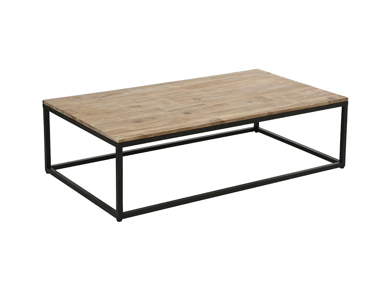 Table basse style industriel en Bois d' Acacia et Métal Noir 115 x 65 x H 32.5 cm
