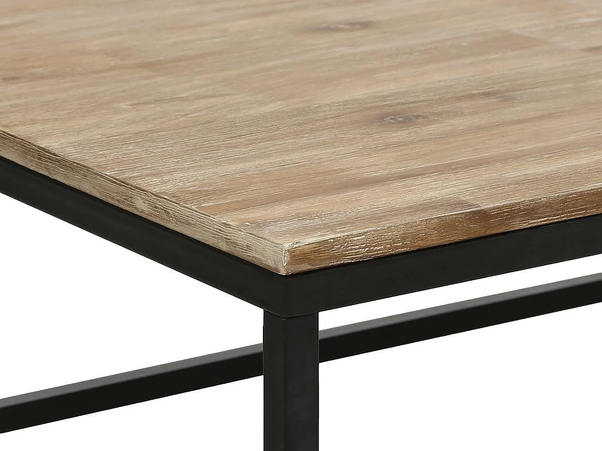 Table basse style industriel en Bois d' Acacia et Métal Noir 115 x 65 x H 32.5 cm
