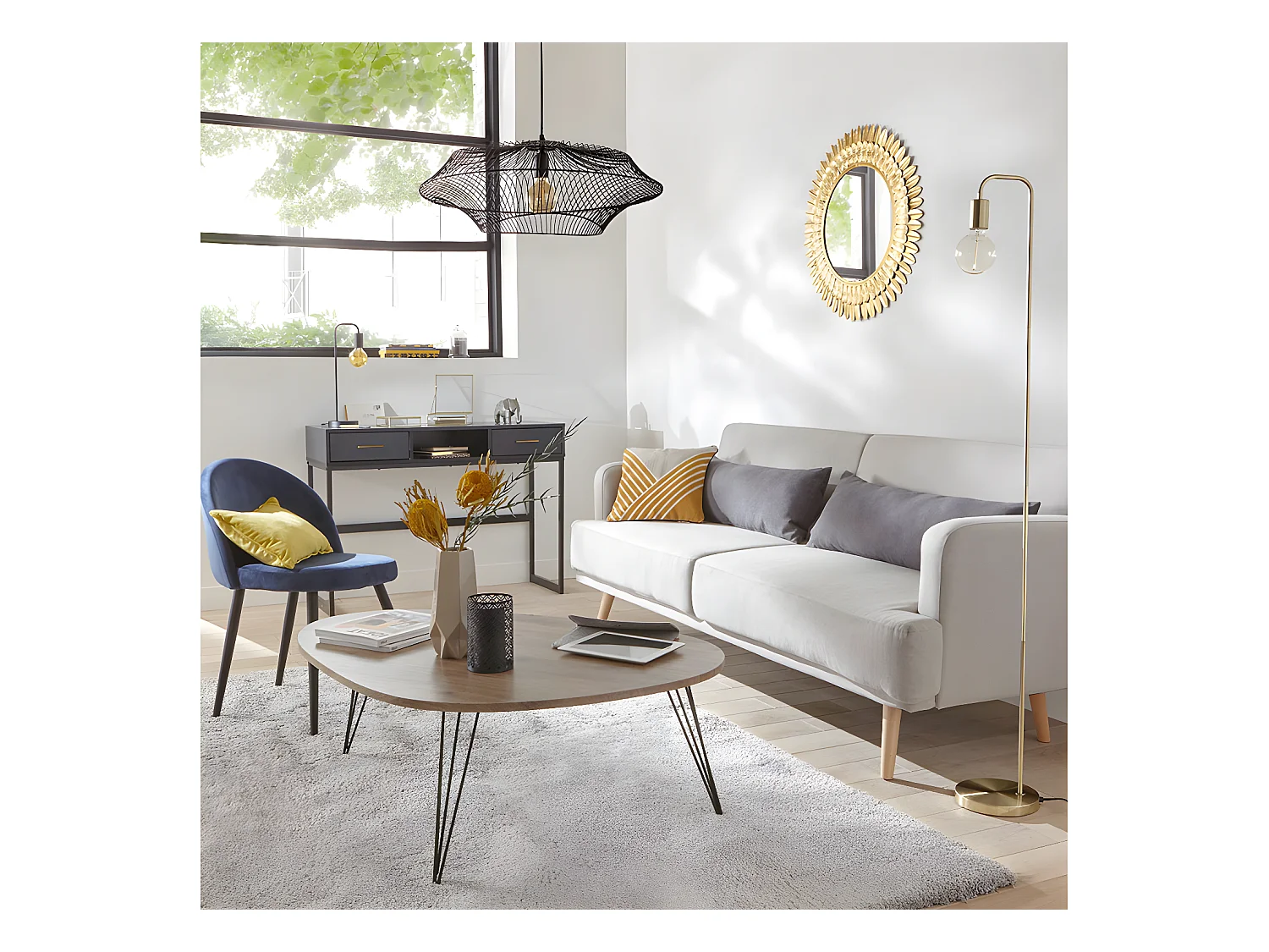 Table basse en bois et pieds en métal noir 97 x 65 x H 50 cm