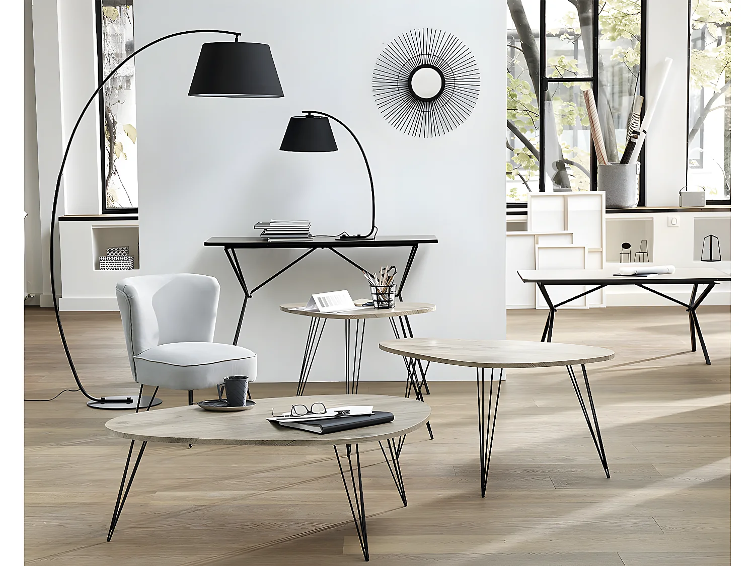 Table basse en bois et pieds en métal noir 97 x 65 x H 50 cm