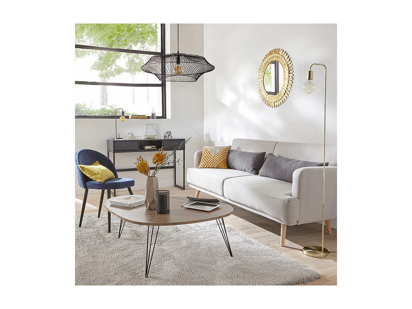 Table basse en bois et pieds en métal noir 97 x 65 x H 50 cm