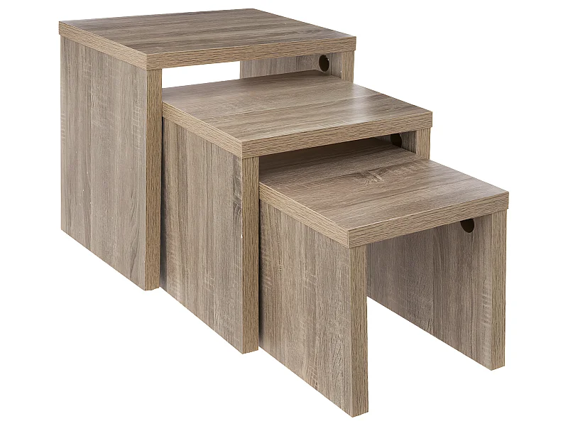 Lot 3 Tables gigognes coloris Bois naturel H 45 H 37 et H 30 cm
