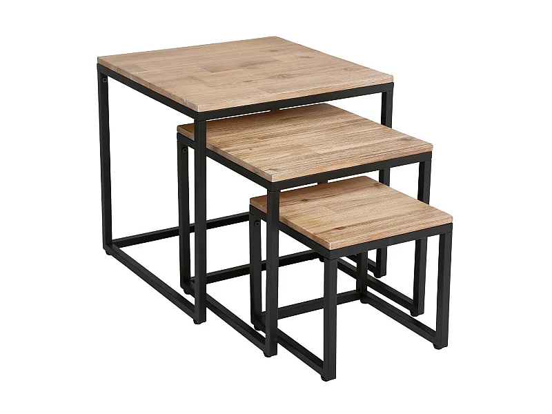 Lot de 3 tables gigognes en Bois d'Acacia et Métal noir