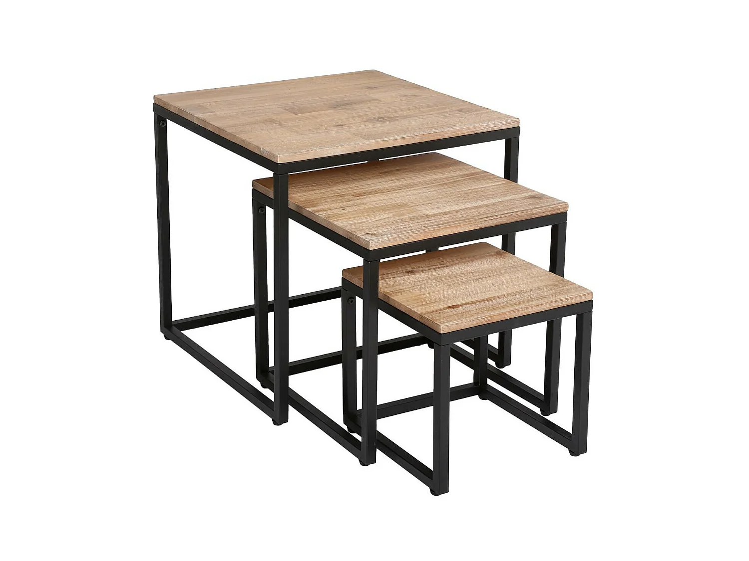 Lot de 3 tables gigognes en Bois d'Acacia et Métal noir